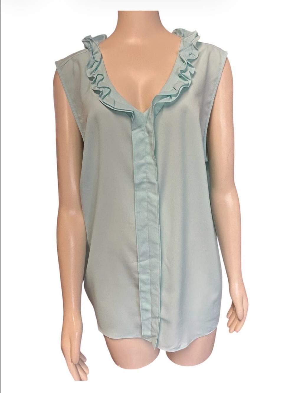 Talbots Womans Blue Sleeveless Ruffle Blouse Top Size 18W